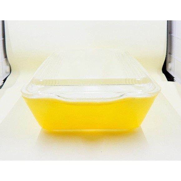 Pyrex Primary Yellow 503-B Refrigerator Dish 503-C Clear Ribbed Lid Handles - Picture 4 of 16